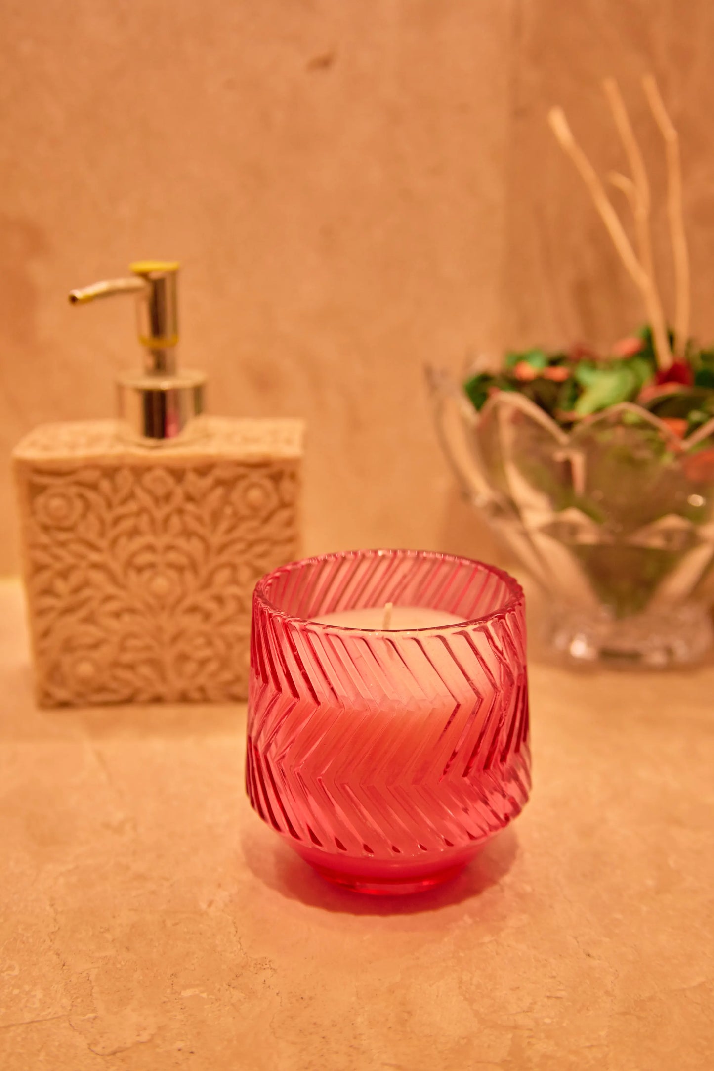 Zig Zag Red Jar - Floral Symphony