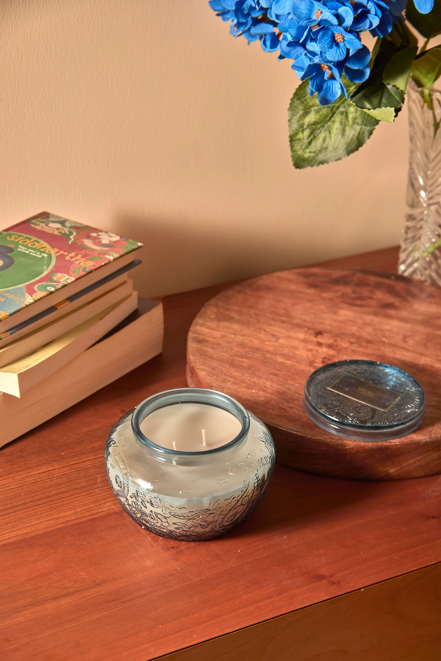 Decorated blue jar -Warm Elixir
