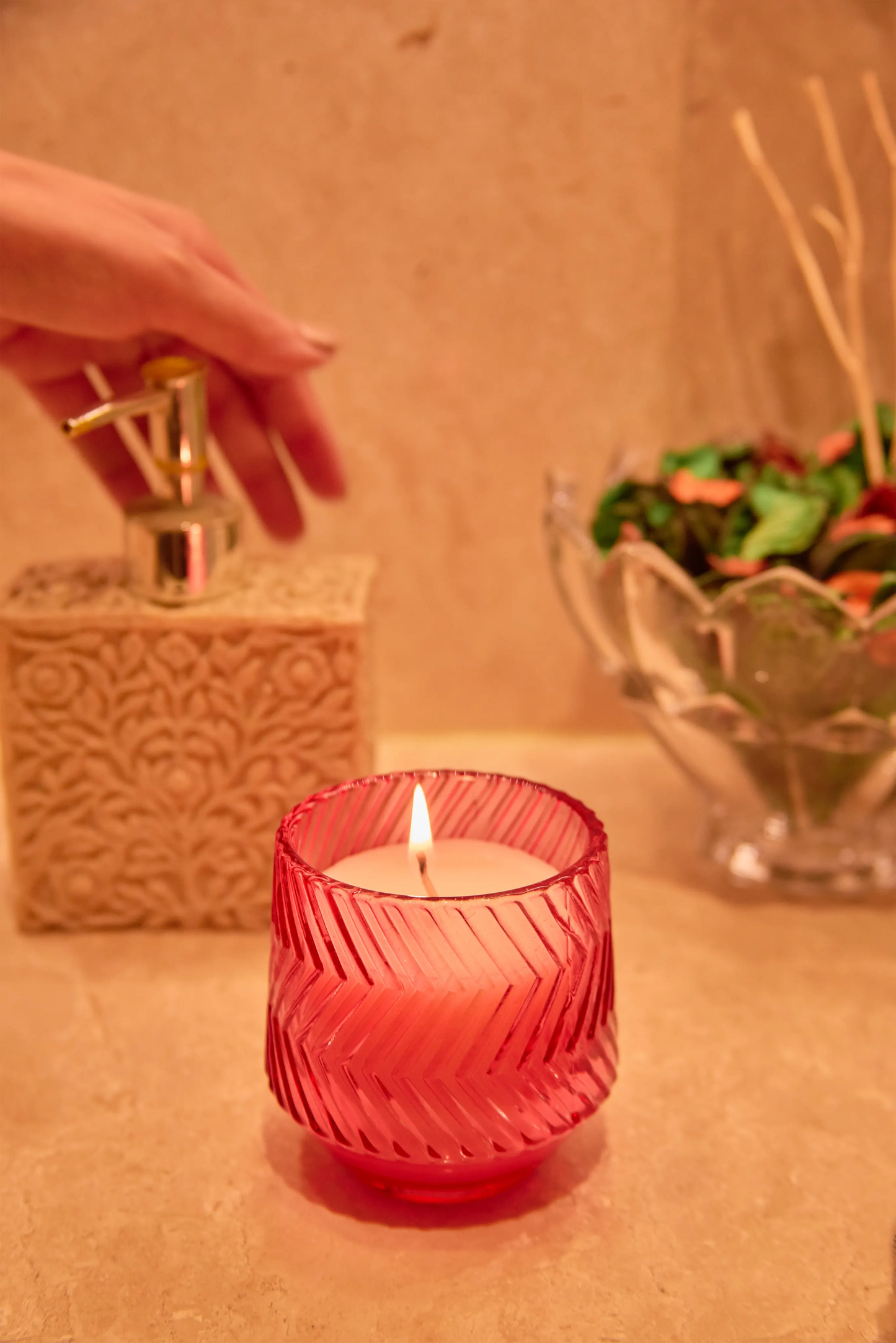 Zig Zag Red Jar - Floral Symphony
