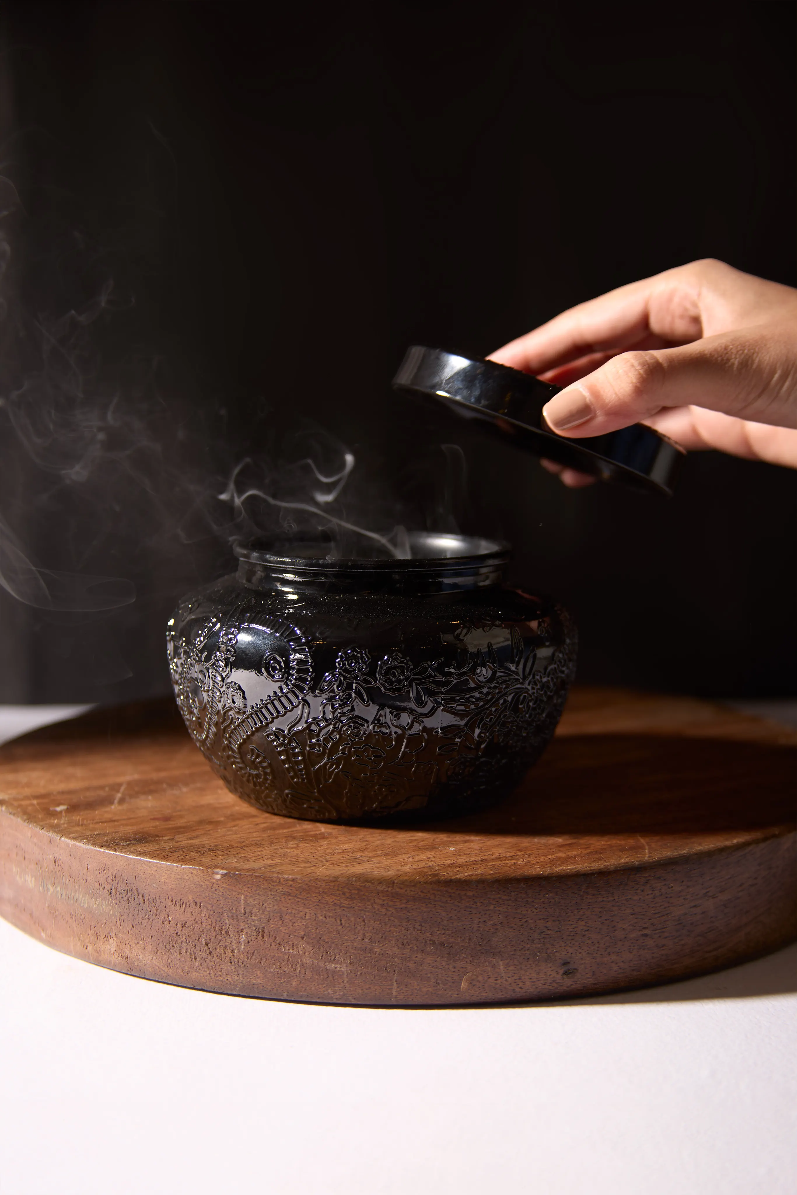 Decorated black jar -Mystic woods